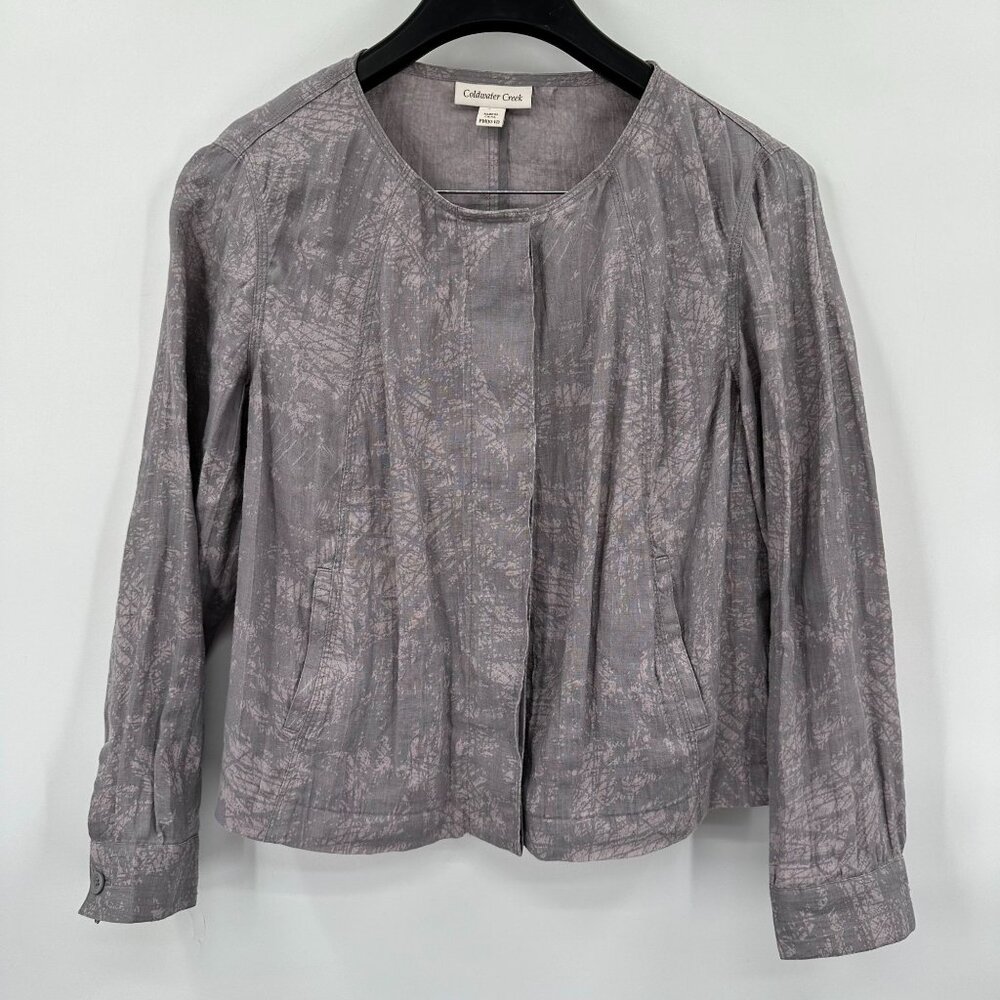Coldwater Creek Purple Gray Linen Jacket Printed Button Lightweight PM 10-12